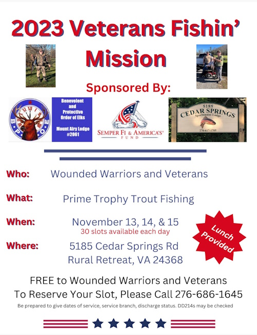 Flyer for veterans fishing mission